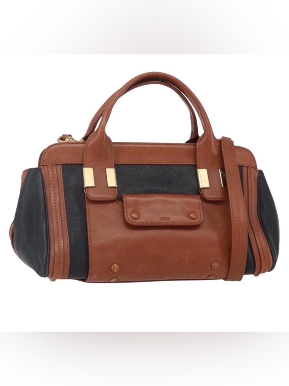 Chloe Alice Hand Bag Leather 2way Brown Gold -Preowned